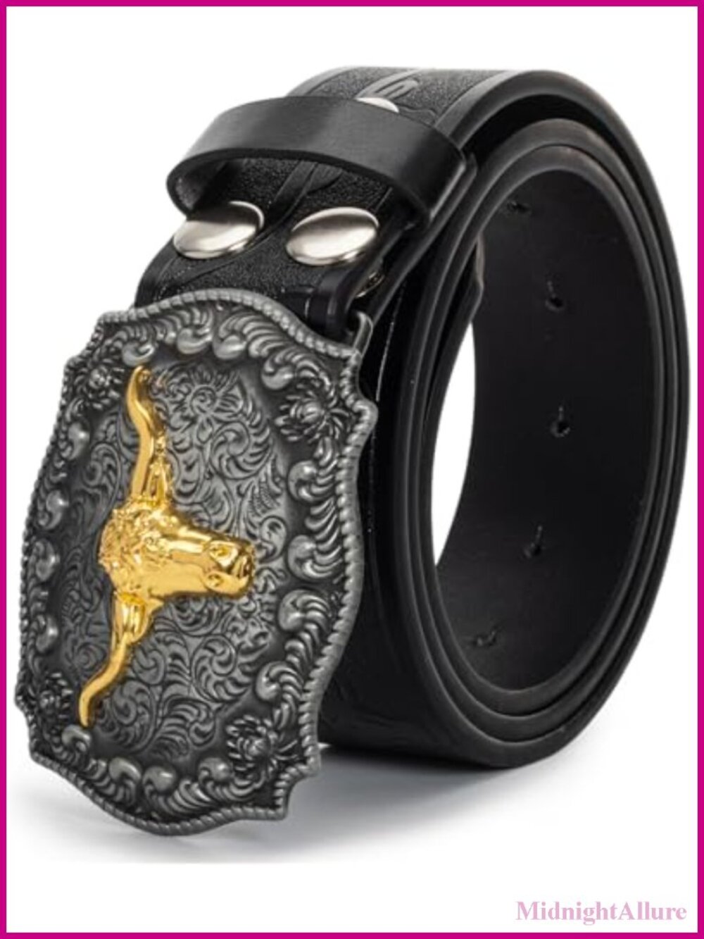 Western Cowboy Belt PU Faux Leather Bull Buckle Country Rodeo